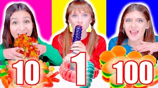 ASMR One Ten Or 100 Mukbang Food Challenge By LiLiBu [upl. by Hailahk]