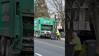 Collecting household garbage 🗑️ automobile garbagetruck canada quebec [upl. by Yenettirb553]