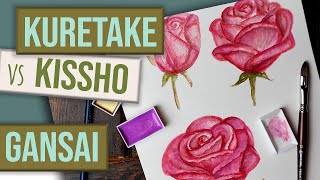 KISSHO vs KURETAKE Gansai Japanese Watercolor  How to Paint a Rose with Watercolor [upl. by Wheaton]