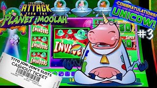 UNICOW Jackpot Handpay Over 500 spins on Invaders Attack from the Planet Moolah slot bonus [upl. by Nahn135]