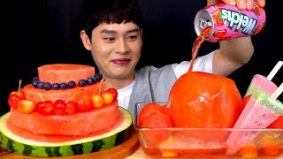 ASMR 시원한 통수박화채 🍉 수박케이크 수박 아이스크림 꽁꽁 먹방 Cool Ice Watermelon With Cool Watermelon Cake MuKBang [upl. by Lunna]