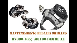 Mantenimiento pedales Shimano 105 road y xt mountain [upl. by Aihsenat]