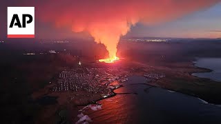 Iceland volcano eruption sends lava flowing toward nearby settlement [upl. by Maggy371]