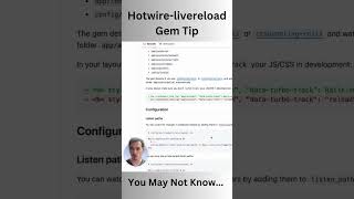 Hotwirelivereload Gem Tip Shorts rails webdesign coding rubyonrails hotwire [upl. by Ybreh]