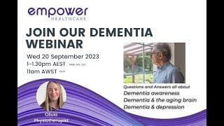 LUNCH AND LEARN Webinar  Dementia Awareness Webinar Sept 2023 [upl. by Ahsaei]