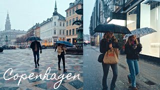 Copenhagen Denmark 🇩🇰 Walking in HEAVY Rain at Strøget Walking Tour 4k February 2022 [upl. by Mayhs948]