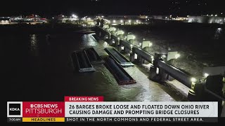 Multiple barges break loose and float down Ohio River [upl. by Franzen]