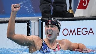 Katie Ledecky wins gold in womens 1500meter freestyle tying record with 8th Olympic victory [upl. by Aitam883]