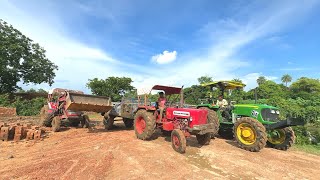 Mahindra Arjun Novo 605 Loader Loaded Full Trolley Red Mud With Tractor John Deere 4wd and Mahindra [upl. by Altis]