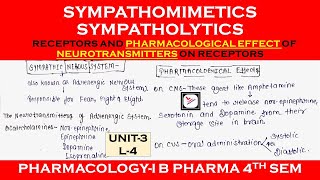 Sympathomimetics  Sympatholytics  Adrenergic drugs  unit 3 pharmacology 1  L4  B pharmacy 4th [upl. by Burman]