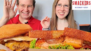 Smackers Smackburger amp Grilled Salmon Club Mukbang [upl. by Nahtnanhoj]