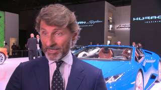 Stephan Winkelmann IAA 2015 Lamborghini Huracán LP 6104 Spyder [upl. by Laleb750]