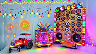 DIY Mini Dj Navratri Durga Pooja Gauri Ganesh Big Dj Truck Light Decoration gadi wala Chhota dj [upl. by Wymore]