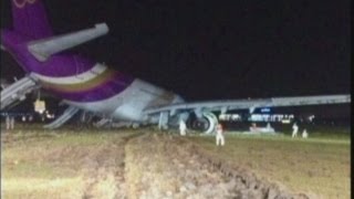 Thai Airways plane skids off runway in Bangkok [upl. by Athalia]