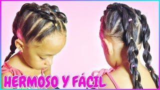 😍 Hermoso peinado para niña 💞 con ligas y trenza through [upl. by Dnartreb]