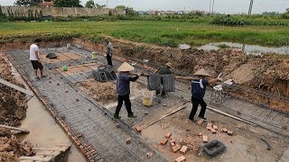 Constructing strip foundation beams for a 100squaremeter house Construction Do Thuan [upl. by Lenra]