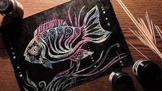 Fish In Seaweed  Scratch Art  Technique Grattage  IOTN [upl. by Kannav967]