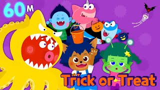 Trick or Treat Hallowen Song Compliation 60m For Kids  Hallowen Baby Shark Song   More★ TidiKids [upl. by Nonnahs]