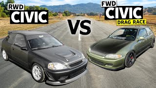 throtls RWD K20 Turbo Civic vs FWD B18 Supercharged Civic Which is better [upl. by Nireil]