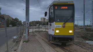 Poland Szczecin tram 11 ride from Pomorzany to Plac Rodła [upl. by Ynnob]