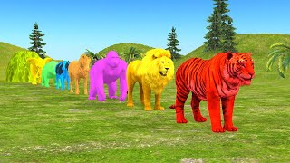 Paint Animals Game With Gorilla Cow Tiger Lion Elephant Fountain Crossing  Animal Game Animation [upl. by Danelle]