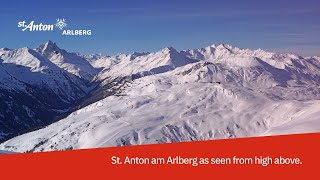 Winter aerial video of St Anton am Arlberg Tyrol Austria [upl. by Kathlene708]