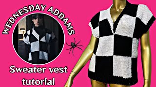 Easy Checkered sweater vest tutorial  Wednesday Addams JENNA ORTEGA sweater vest tutorial [upl. by Eneleuqcaj]