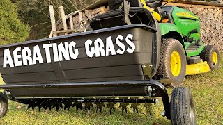 Aerating and Fertilizing Grass with John Deere LTR180 and RAMDA Aerator [upl. by Lihcox]