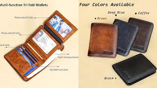 Mens Large Capacity RFID Blocking Cowhide Leather Wallet Bifold Card Holder with Security 9596878 [upl. by Anse]