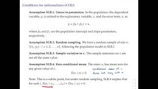 Econometrics topic 3 video 6 Conditions for unbiasedness of OLS estimators [upl. by Nidroj554]