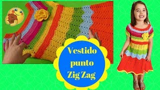 VESTIDO TEJIDO A CROCHET PARA NIÑA EN PUNTO ZIG ZAG [upl. by Amil521]