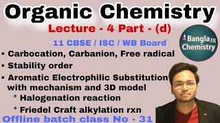 Organic Chemistry Class 11dCarbocationCarbanion Halogenation rxn Friedel Craft alkylation rxn [upl. by Alleram]