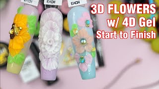 3D Sunflower w Glitz 4D Gel Nail Art Tutorial  How to Quick Easy Simple [upl. by Kappel999]