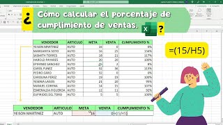 COMO CALCULAR EL PORCENTAJE DE CUMPLIMIENTO DE VENTAS [upl. by Kinnie]