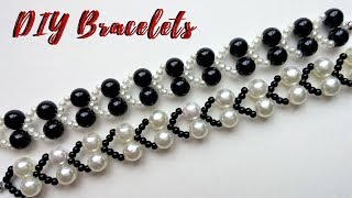 Jewelry making tutorial White and black bracelets DIY JEWELRY [upl. by Martynne]