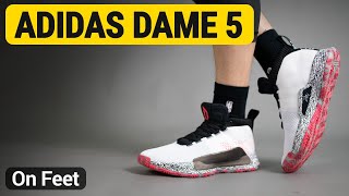 adidas Dame 5  White  Shock Red  Clear Mint  on feet [upl. by Faxon]