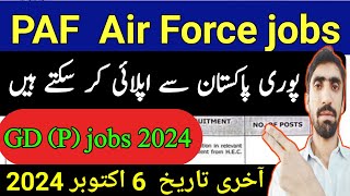 PAF Air force GD Pilot jobs 2024 PAKISTAN Air Force Online Apply Ka traqa 2024 [upl. by Ekim]