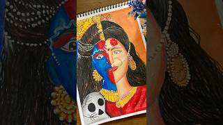 Pooja sharma 🙏 Half Mahakali and Draupadi ji Drawing🥰🙏Colour Mahakali jiviralartTranding [upl. by Nahrut]