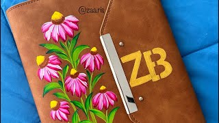 🌸🩷Onestroke floral painting on a LEATHER DIARY Cover 🌈🌸🎨 [upl. by Atnuhs]