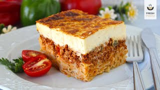 The Greek Pastitsio  Pasta and minced beef in layers topped with a Béchamel sauce  Fresh Piato [upl. by Bradeord]