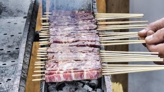 quotArrosticiniquot Small Sticks of Sheep Meat Roasted on Charcoal Italy Street food [upl. by Neltiak]