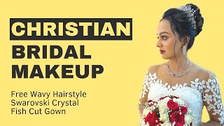 Christian English Bridal Makeup  Free Wavy Hairstyle  swarovski Crystal Ornaments  Thanima [upl. by Bren]