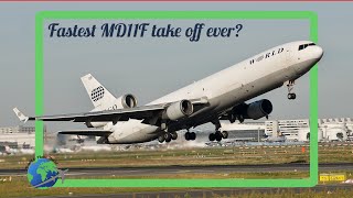 Fastest MD11F take off ever World Airways at Frankfurt International Airport N381WA [upl. by Llennoc]