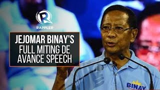 FULL SPEECH Jejomar Binays speech during his miting de avance [upl. by Dollar]