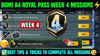 A4 WEEK 4 MISSION  BGMI WEEK 4 MISSIONS EXPLAINED  A4 ROYAL PASS WEEK 4 MISSION  C5S14 WEEK 4 [upl. by Eldora27]