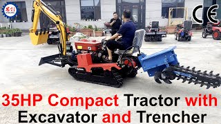 35HP Compact Tractor with Excavator Bucket and Trenching Machine [upl. by Eitsirc]