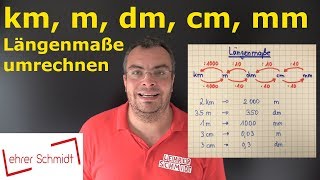 Maßeinheiten umrechnen  Längen  Strecke  Längenmaße  km m dm cm mm  Lehrerschmidt [upl. by Haidabej]