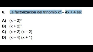 GUIA EXACER  La factorización del trinomio x² – 4x  4 es [upl. by Apollo]