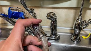 How to REPLACE Kitchen Sink SPRAYER Hose  Moen Replacement install [upl. by Ayimat]