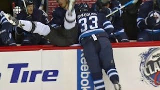 Byfuglien bulldozes Muzzin into the bench [upl. by Bortman]